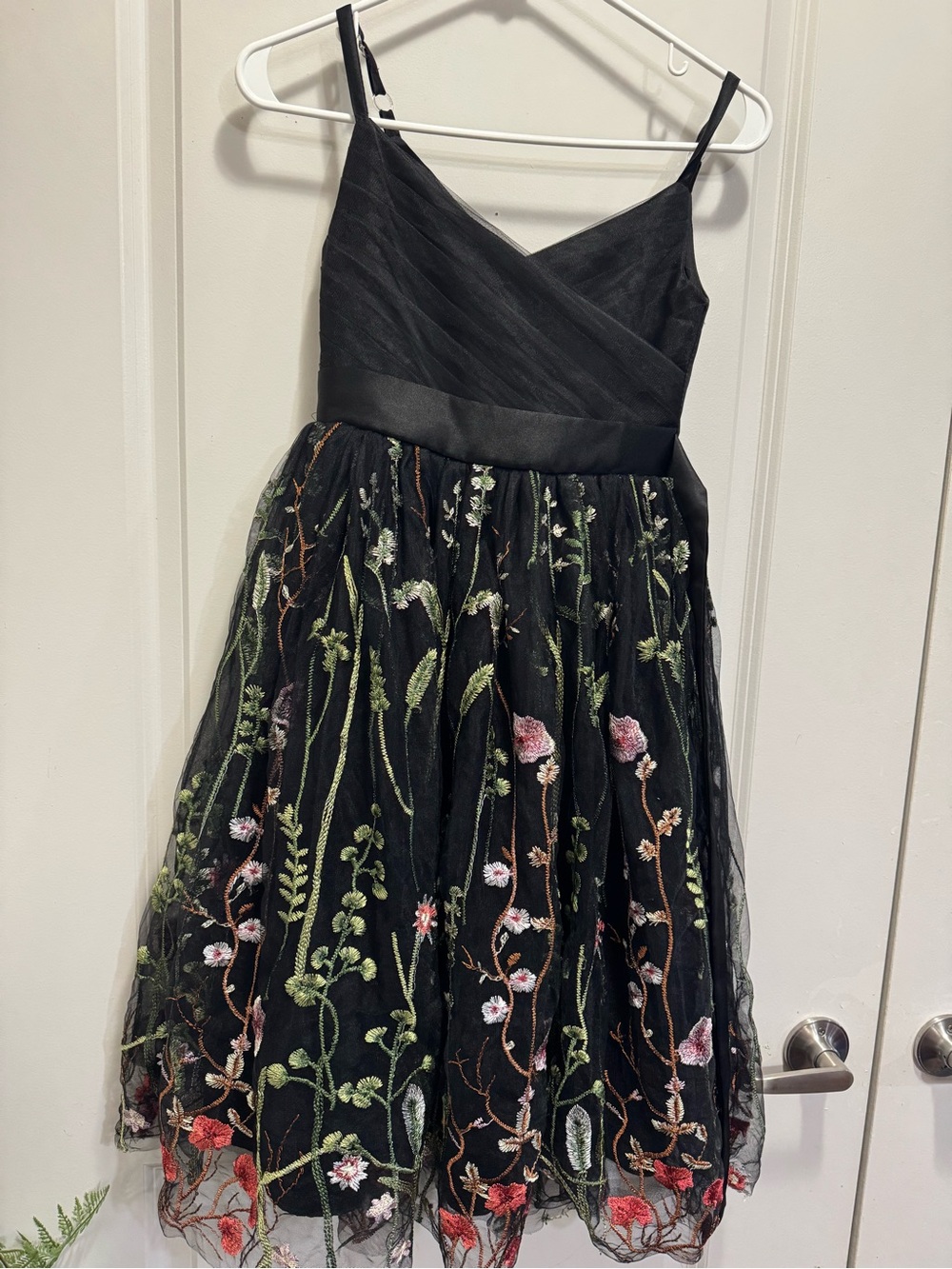 Black Floral Embroidered Tulle Party Dress for Kids